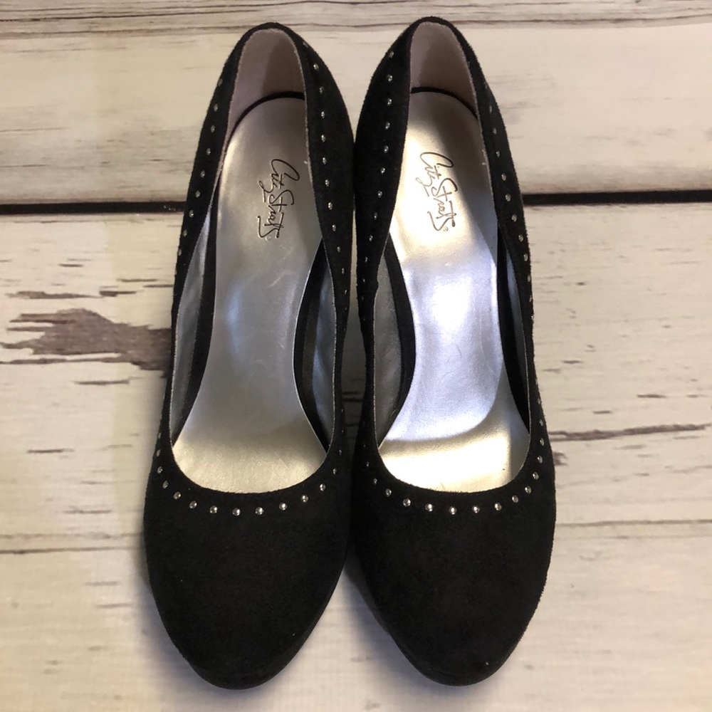 Black stud heels